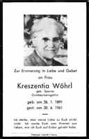 Sterbebildchen Kreszentia Whrl, *26.01.1891 †30.06.1961
