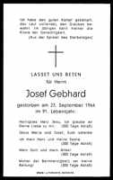 Sterbebildchen Josef Gebhard, *1873 †23.09.1964