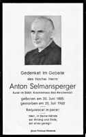 Sterbebildchen H.H. Anton Selmansperger, *20.06.1885 †20.07.1960