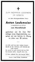 Sterbebildchen Anton Laubmaier, *1931 †24.05.1961