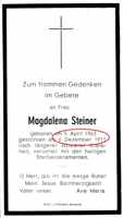 Sterbebildchen Magdalena Steiner, *06.12.1911 †05.04.1963