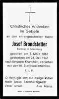 Sterbebildchen Josef Brandstetter, *03.03.1882 †28.10.1961