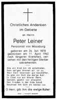 Sterbebildchen Peter Leiner, *26.07.1878 †11.04.1962