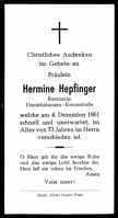 Sterbebildchen Hermine Hepfinger, *1888 †04.12.1961