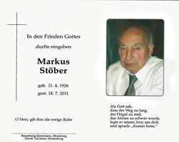 Sterbebildchen Markus Stber  *11.04.1926 †17.07.2011