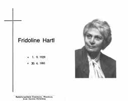 Sterbebildchen Fridoline Hartl, *01.09.1929 †30.04.1991