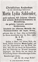 Sterbebildchen Maria Lydia Sahlender, *27.09.1835 †23.11.1906