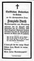 Sterbebildchen Franziska Barth, *14.08.1895 †24.10.1945