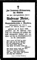 Sterbebildchen Andreas Meier, *08.06.1888 †29.02.1924