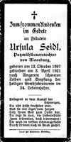 Sterbebildchen Ursula Seidl, *13.10.1897 †03.04.1921