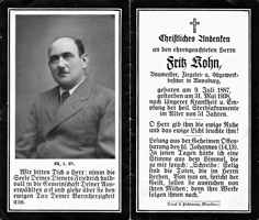 Sterbebildchen Fritz Kohn, *09.07.1887 †31.05.1938