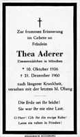 Sterbebildchen Thea Aderer, *10.10.1936 †21.12.1960
