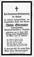 Sterbebildchen Anton Obermaier, *1929 †04.06.1947