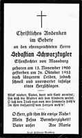 Sterbebildchen Sebastian Schwarzkugler, *13.11.1900 †26.10.1953