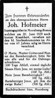 Sterbebildchen Johann Hofmeier, *1864 †20.06.1929