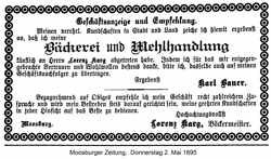 1895 - Lorenz Karg erwirbt die B�ckerei und Mehlhandlung