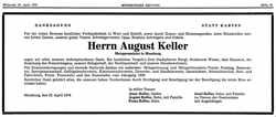 Danksagung August Keller, *29.11.1908 †05.04.1979
