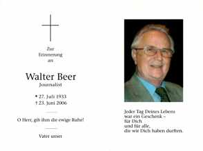 Sterbebildchen Walter Beer, *27.07.1933 †23.06.2006