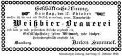 Anzeige Wei-Bierbrauerei Anton Hummel - 17.10.1896