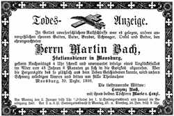 30.12.1898, Todesanzeige Stationsdiener Martin Bach