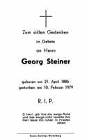 Sterbebildchen Georg Steiner, *21.04.1886 †10.02.1979
