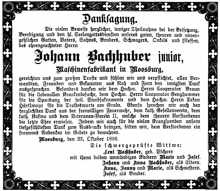 23.10.1898, Danksagung Johann Bachhuber jun. *1862 †09.10.1898