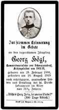 Sterbebildchen Georg H�gl, *25.02.1888 †10.08.1918