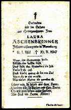 Sterbebildchen Laura Aschenbrenner (*09.01.1881 †30.11.1947)