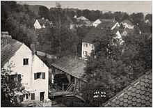 Moosburg 1949, Blick vom Breitenberg zur Burgermhle und Grtnerstrasse