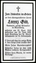 Sterbebildchen Lorenz G�tz, *1853  †1938