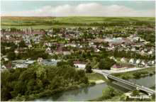 Moosburg mit Isarbr�cke, Postkarte Ende der 1950er