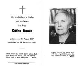 Sterbebildchen Kthe Bauer, *1907 †1986
