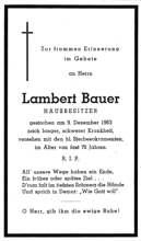 Sterbebildchen Lambert Bauer, *1893 †1963