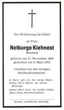 Sterbebildchen Notburga Kiehnast, *1894 †1975