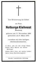 Sterbebildchen Notburga Kiehnast, *1894 †1975