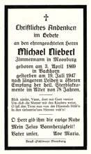 Sterbebildchen Michael Nieberl, *1869 †1947