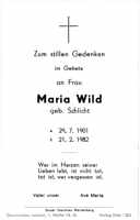 Sterbebildchen Maria Wild, *1901 †1982