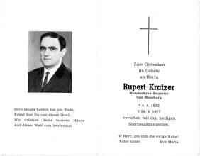 Sterbebildchen Rupert Kratzer, *1932 †1977