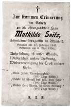 Sterbebildchen Mathilde Seitz *1845 †1890