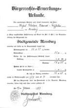 B�rgerrechts-Erwerbungs-Urkunde 1909 von Michael Eberlein