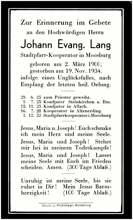 Johann Evang. Lang, Stadtpfarr-Kooperator in Moosburg von 1932 bis 1934