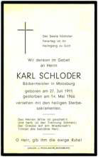 Sterbebildchen Karl Schloder, *1911 †1966