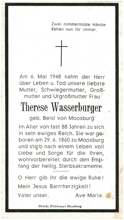 Sterbebildchen Therese Wasserburger *1860 †1948