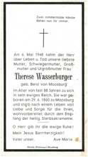 Sterbebildchen Therese Wasserburger *1860 †1948