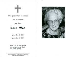 Sterbebildchen Rosa Weh, *1911 †1991