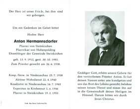 Sterbebildchen H.H. Anton Hermannsdorfer, *1912 †1983