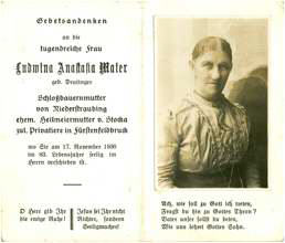 Sterbebildchen Ludwina Anastasia Maier, *1853 †1936