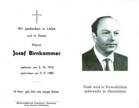 Sterbebildchen Josef Birnkammer, *1913 †1989