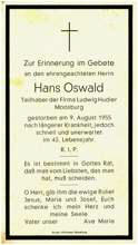Sterbebildchen Hans Oswald *1912 †1955