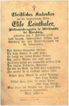 Sterbebildchen Leinthaler Elise *1853 †1893